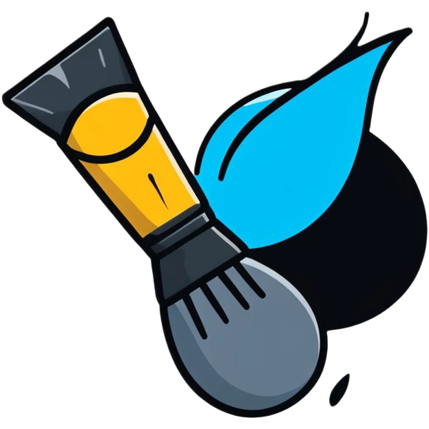 Minimal icon with fluid line turning into shapes – brush, spotlight, note – one symbol, many arts emoji