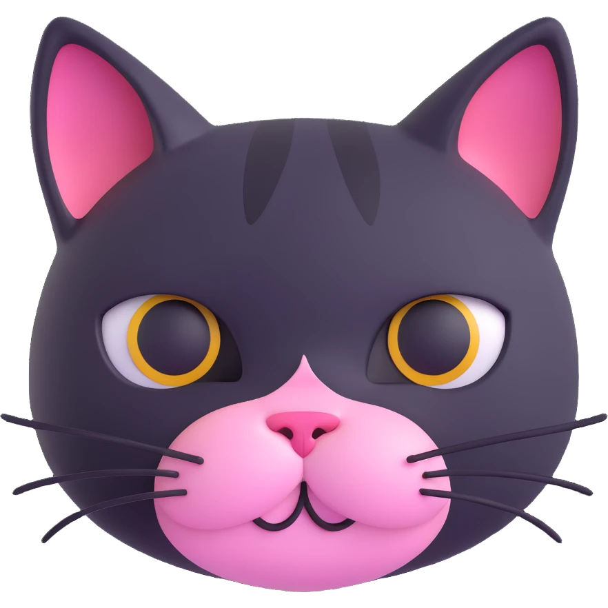 BLACKPINK-inspired 3D emoji, black and pink cat face, cute and expressive emoji