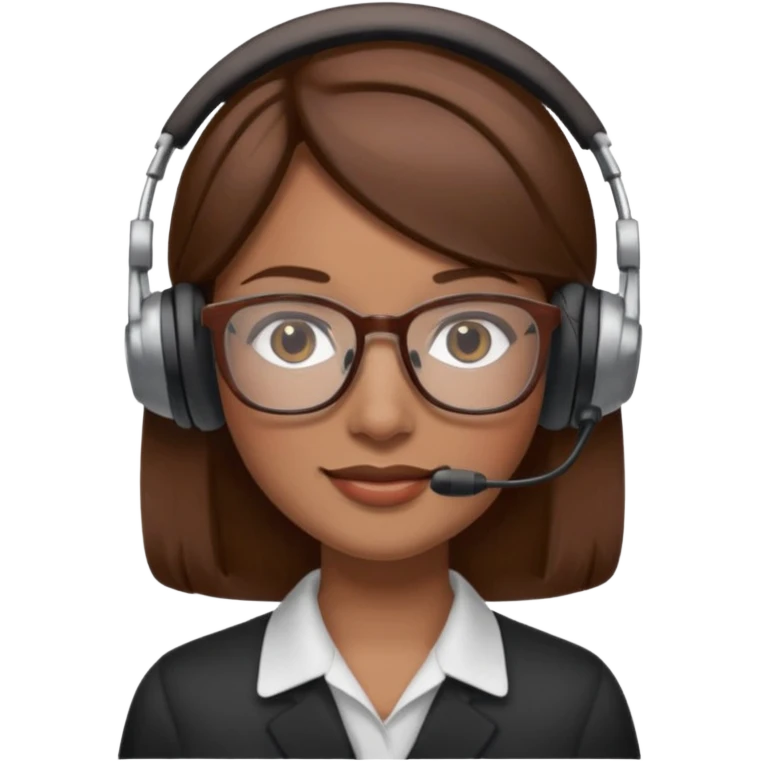 Frau, braune Haare, Brille, mit Headset für Kundenberatung emoji