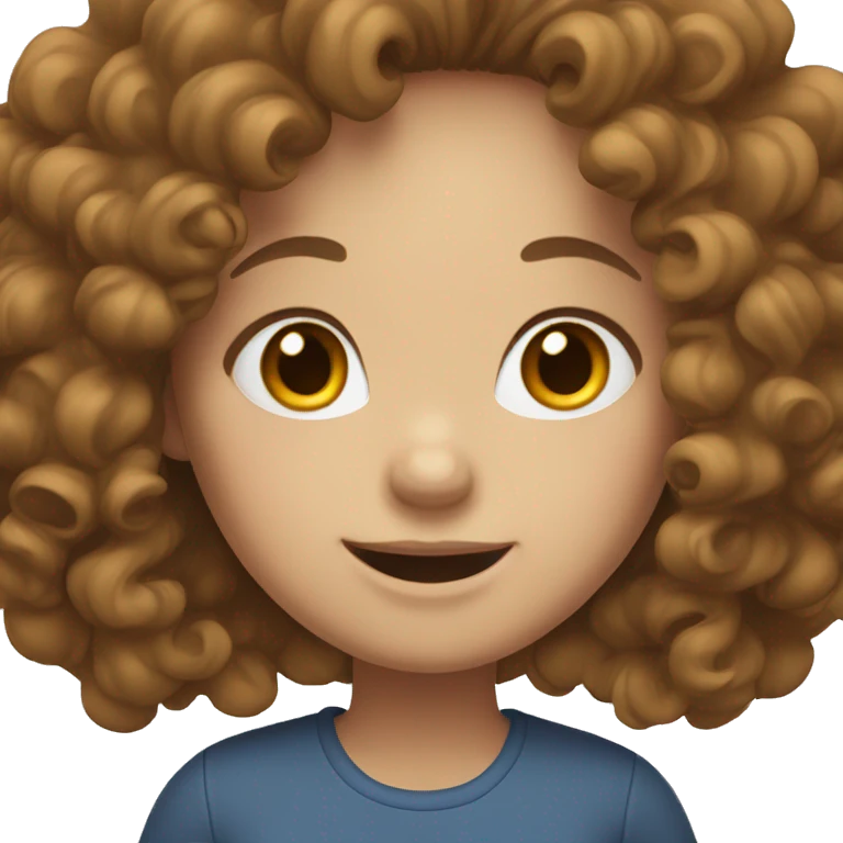 girl with curly brown hair, blue eyes, white teeth emoji
