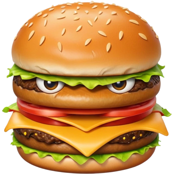 hyper realistic emoji of a bitten burger with a disgusted face, frowning eyes, tongue sticking out, expressive, emoji-like emoji