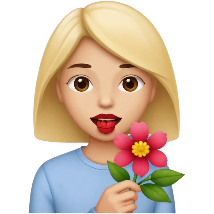 Mordiéndose el labio con una flor emoji