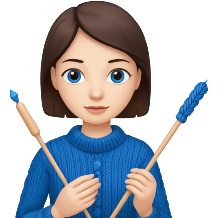 knitting needles with a ball of thread and a hand holding the knitting needles emoji