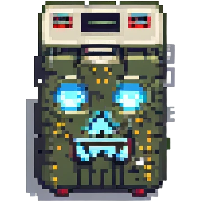 8-bit style dead battery icon with X-shaped eyes emoji