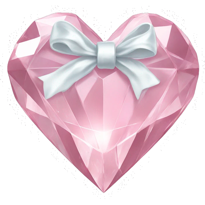 Pastel pink diamond crystal heart with white bow emoji