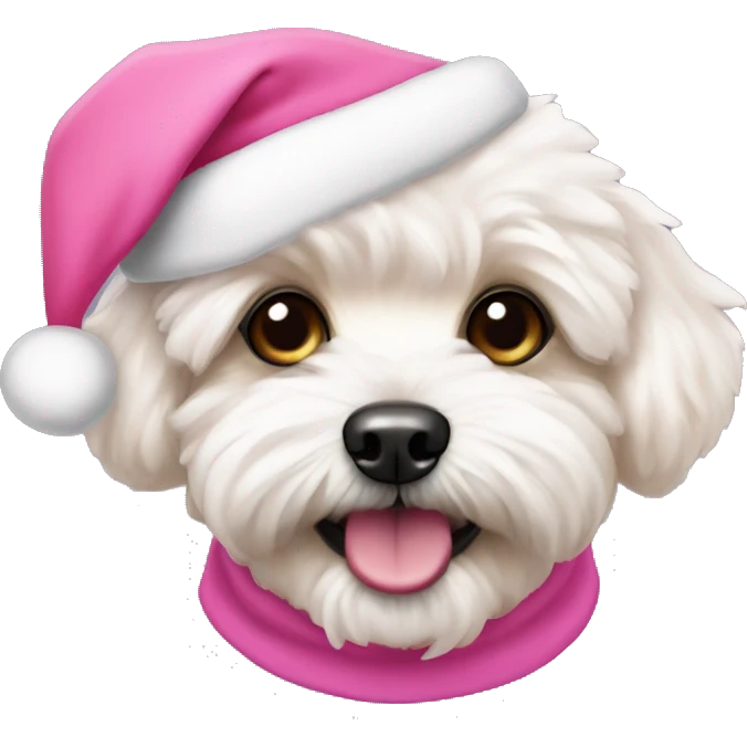 Maltipoo with a pink santa hat emoji