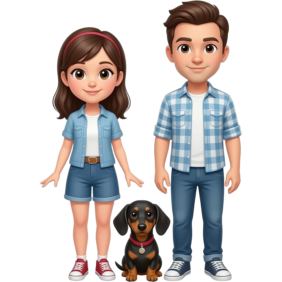 a girl with her boyfriend and her dachhund emoji