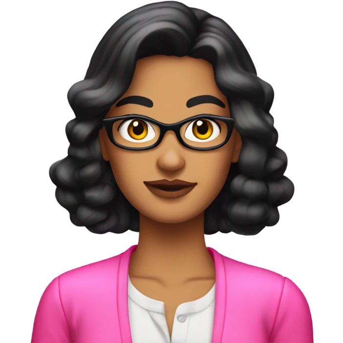 Tanned woman with long black hair dressed in Y2K preppy hair, makeup, and neon attire emoji