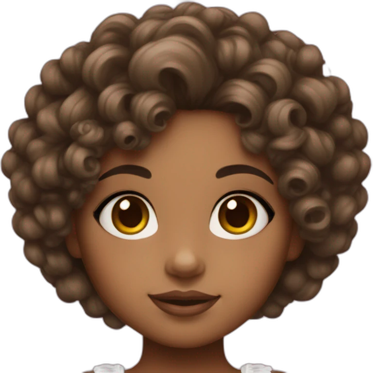 girl with curly hair with annabelle the doll makeup emoji