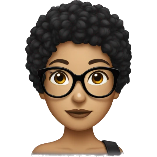 Tan girl with black glasses and black frizzy hair emoji