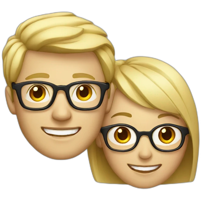 blond man with glasses and Chinese woman smiling emoji