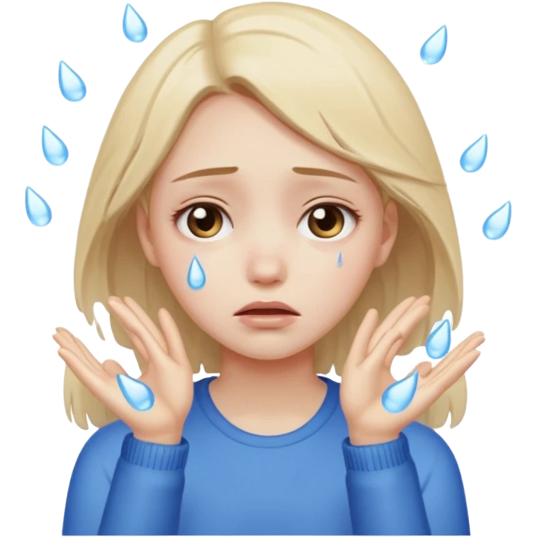 sad girl with tears, hands thrown up emoji