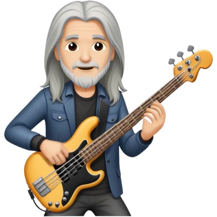 Long Grey hair man bass guitar emoji