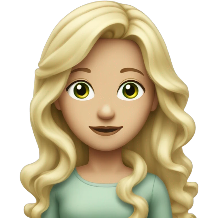 Blonde girl with green/grey eyes with long hair, some cur emoji