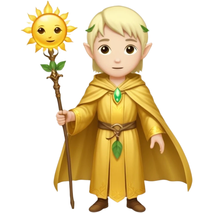 {
      "type": "human",
      "look": "light elf healer, golden robe, staff with leaf and sun",
      "description": "a light elf healer wearing a golden robe and holding a staff with leaf and sun no face"
    } emoji