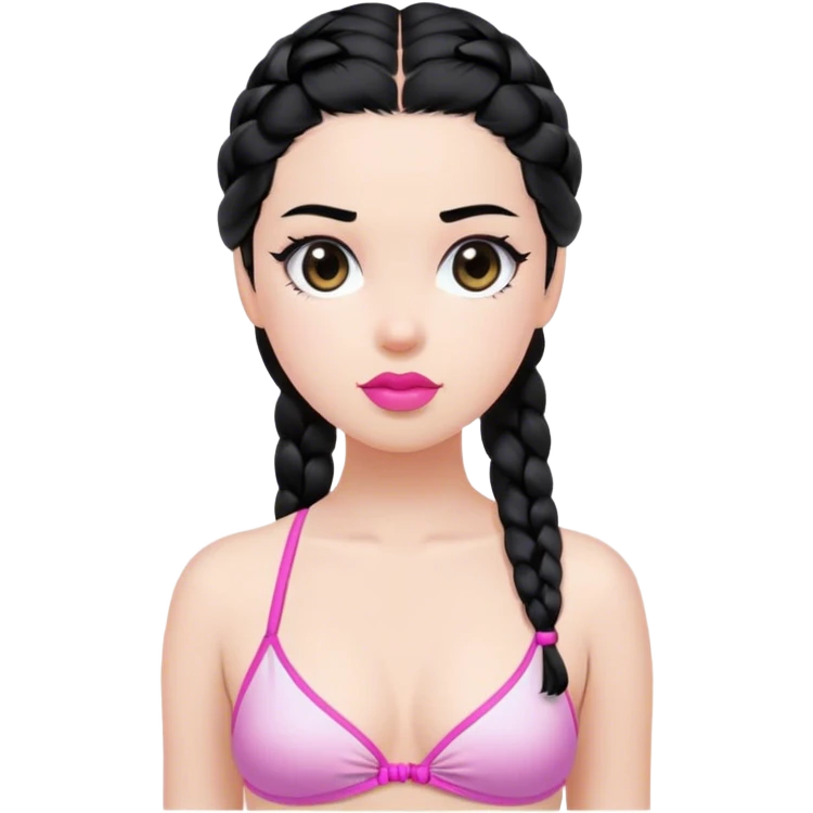 girl, one braid black hair, black eyes, pink lips,white swimsuit emoji