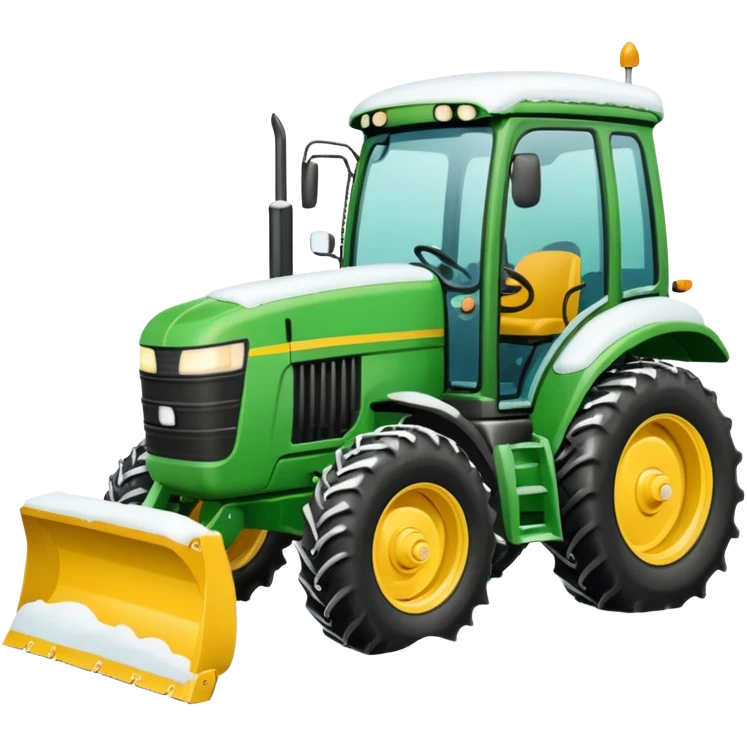 Green tractor with yellow blade pushing snow emoji