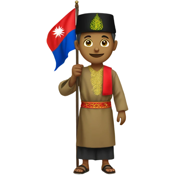 human wearing traditional malay attire holding 2 flag emoji
