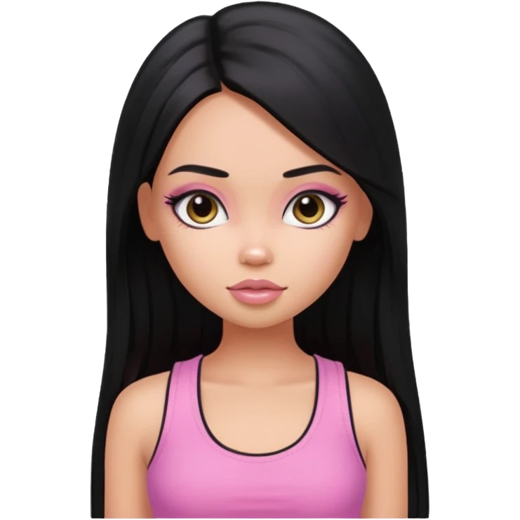 a pretty bratz dusky girl with long straight black color hair and pink tank top on emoji