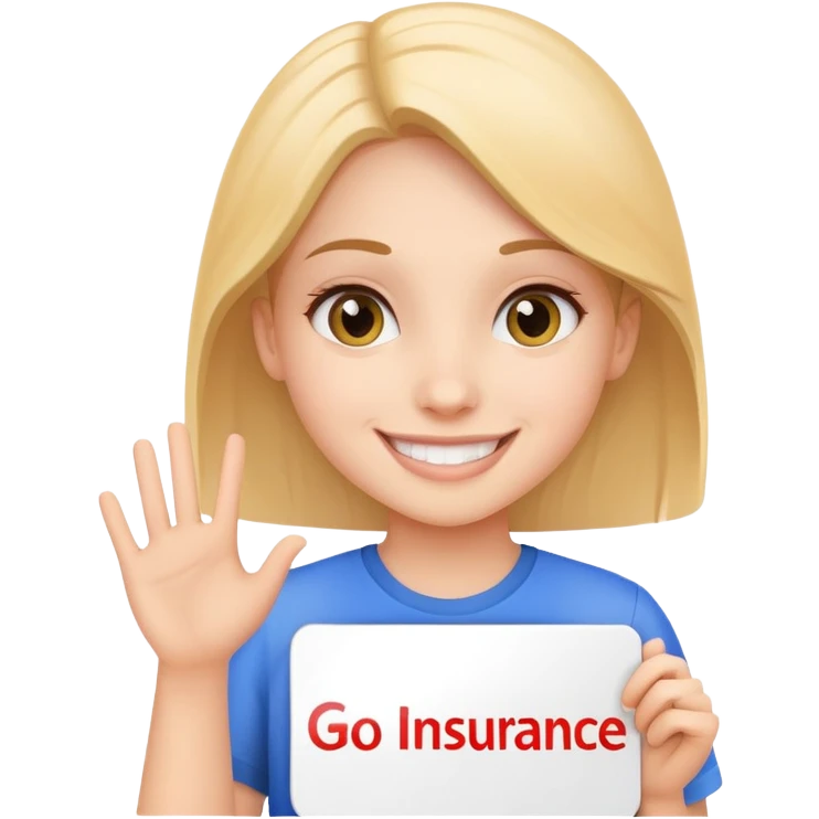girl smiling holding sign that says go insurance emoji