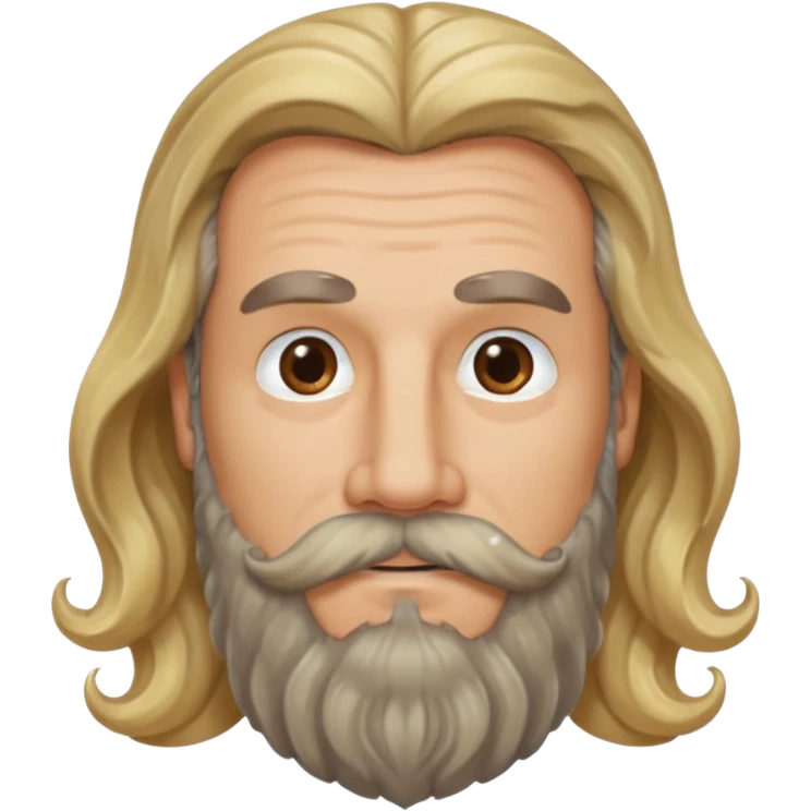 MID AGE MAN WITH LONG BLOND & bROWN WAVY HAIR; AND BROWN & GREY MOUSTACH AND BEARD emoji