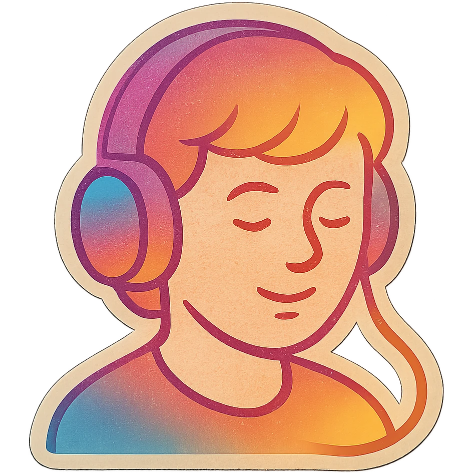 person with short hair and headphones, soft line avatar style, gentle lines and pastel hues emoji