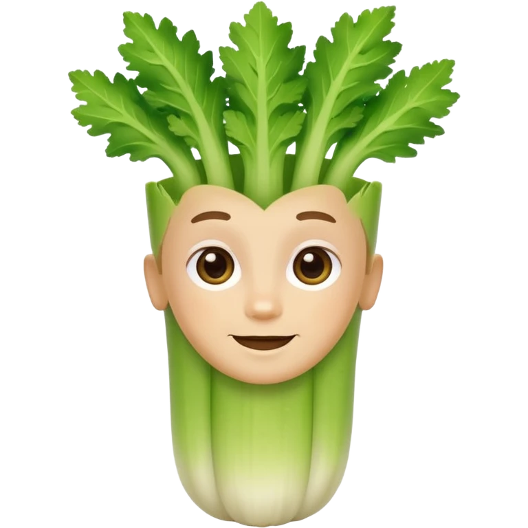 Friendly celery emoji avatar, cute and minimalistic style, warm eyes and gentle smile, flat design, soft shapes, clean modern look, highly recognizable at small sizes, centered composition, transparent or solid background, app icon quality. emoji