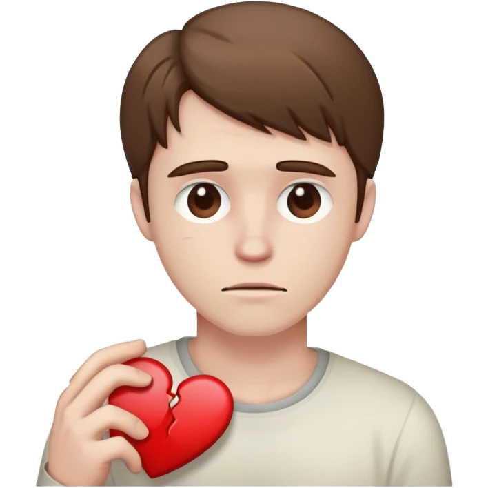 White man with brown hair holding a broken heart emoji