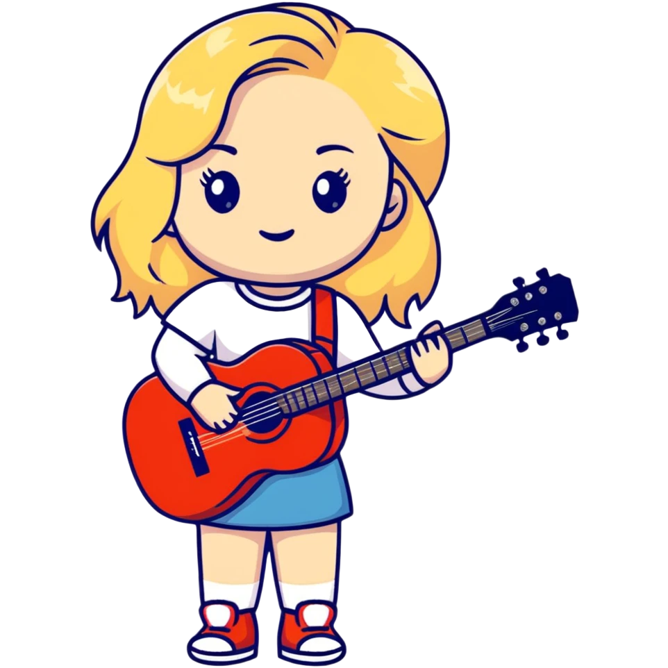 Cute cartoon blonde singer with guitar, inspired by Sabrina Carpenter emoji