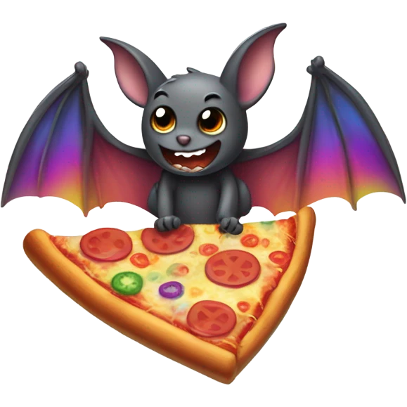 Bat with rainbow fur eating pizza  emoji