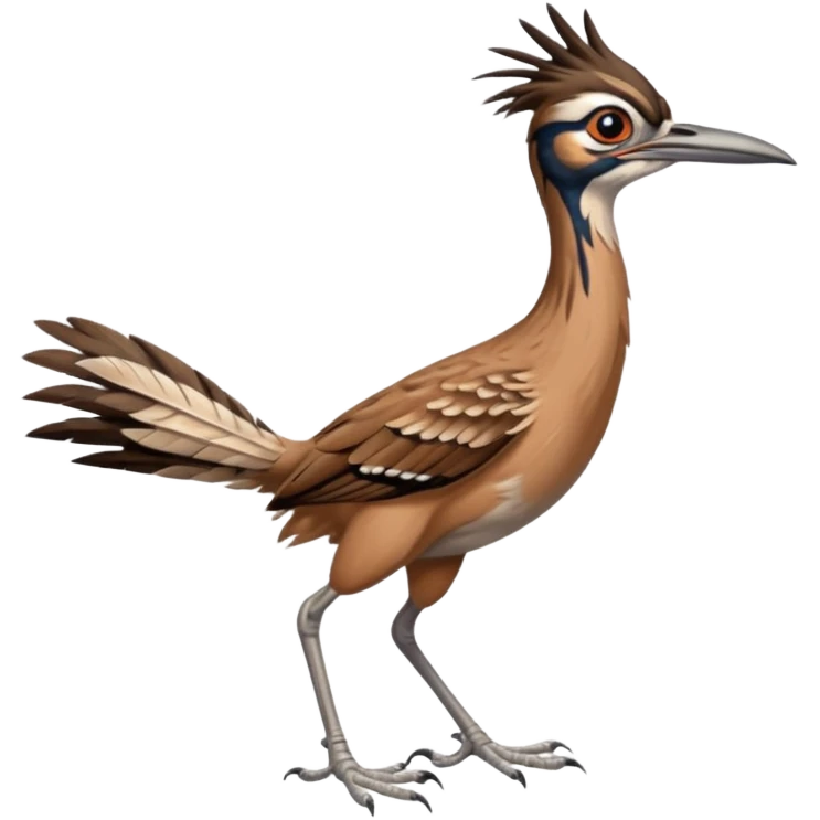realistic roadrunner bird, skinny tail pointed down, realistic colors emoji