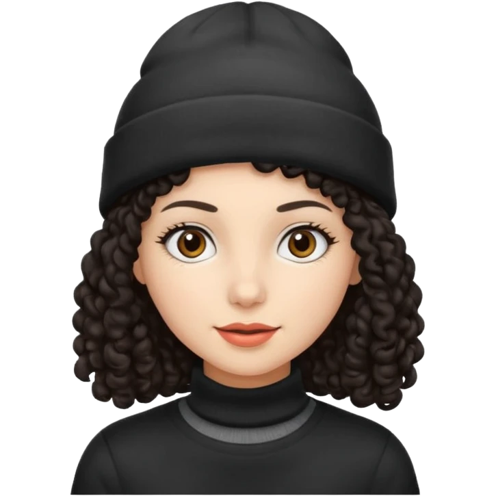 woman with dark curly hair and a beanie emoji