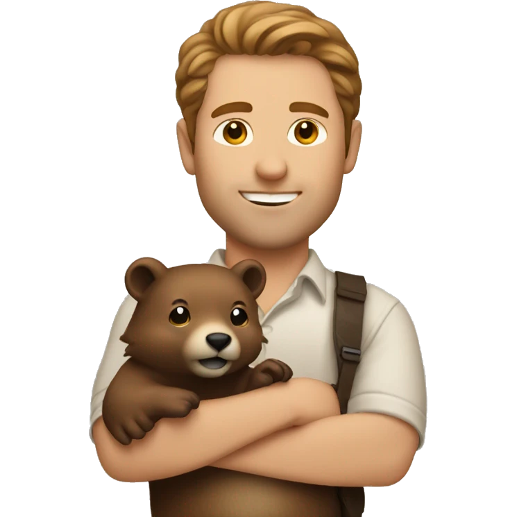 White Man with brown hair holding beaver emoji