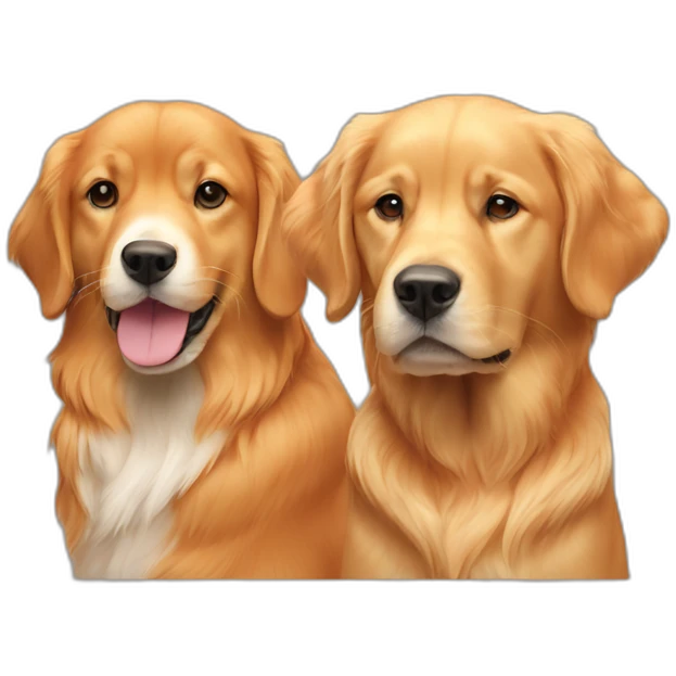 one orange cat and two golden retriever dogs emoji