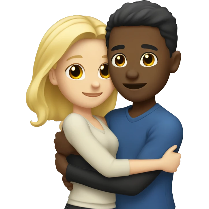 Two blondes hugging black guy emoji