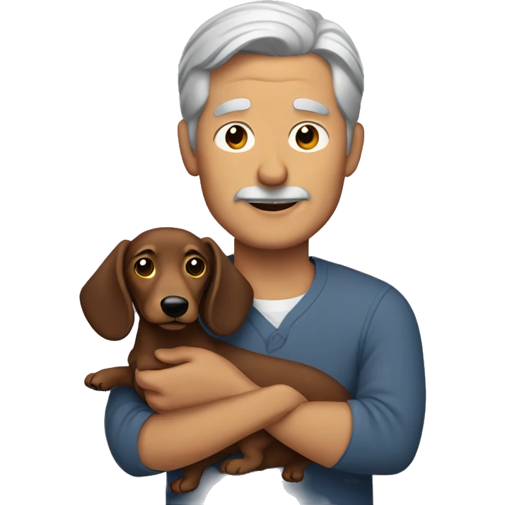  man with grey hair holding a dachshund in his arms emoji