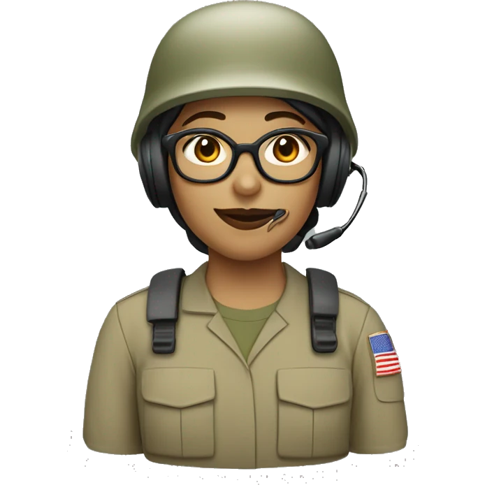operator dressed in khaki color with a milatary helmet, with glasses, with headset, preferably female emoji