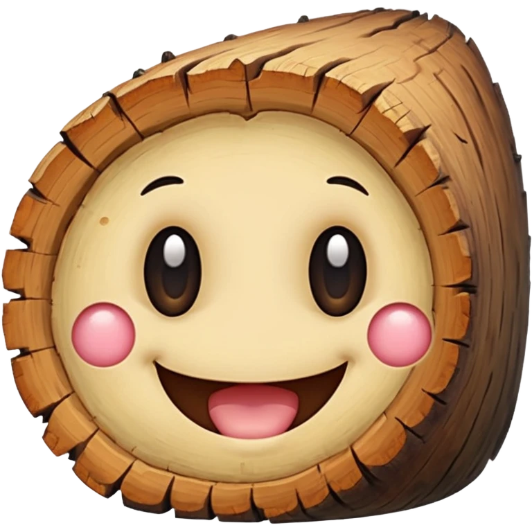 a log emoji. the top of the log is a smiley face with two small dots for eyes and a large U shape for the mouth. do not make the face look like an emoji. think of cute, subtle and hand-drawn emoji