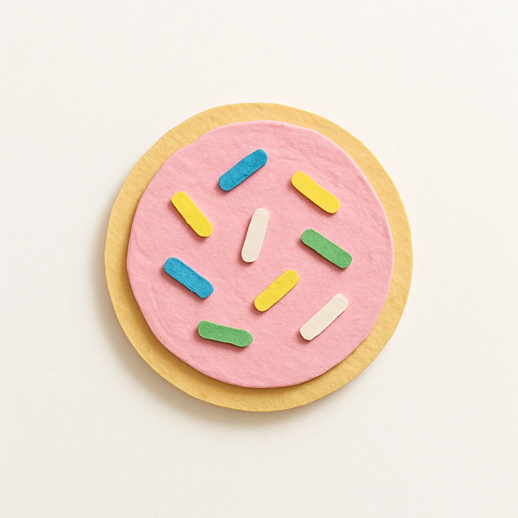 sugar cookie with pink buttercream frosting and sprinkles emoji