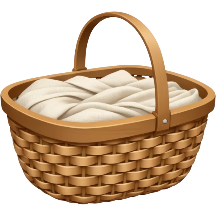 A woven light Brown basket with fresh washed linen emoji