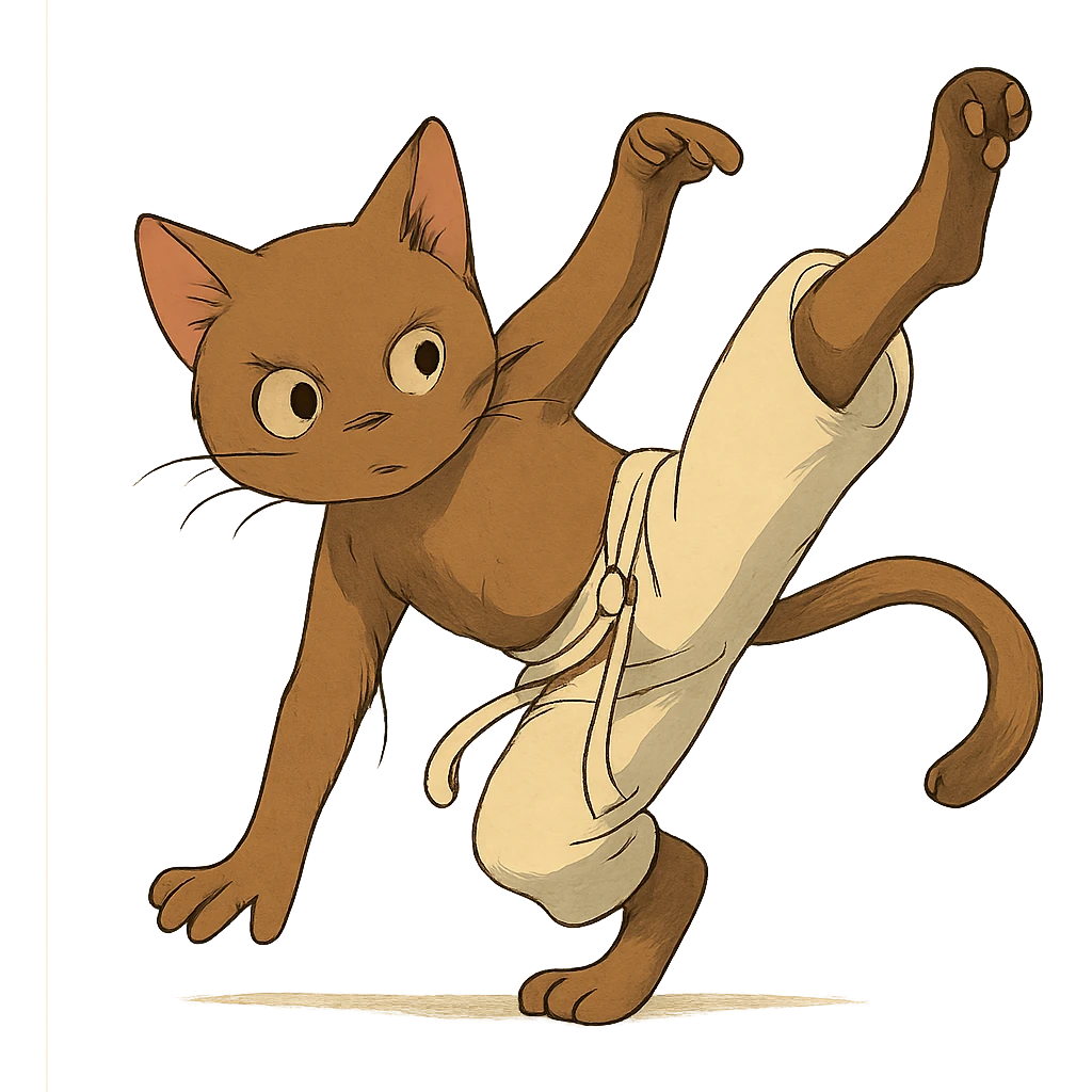 ghibli style cat in a dynamic capoeira pose emoji