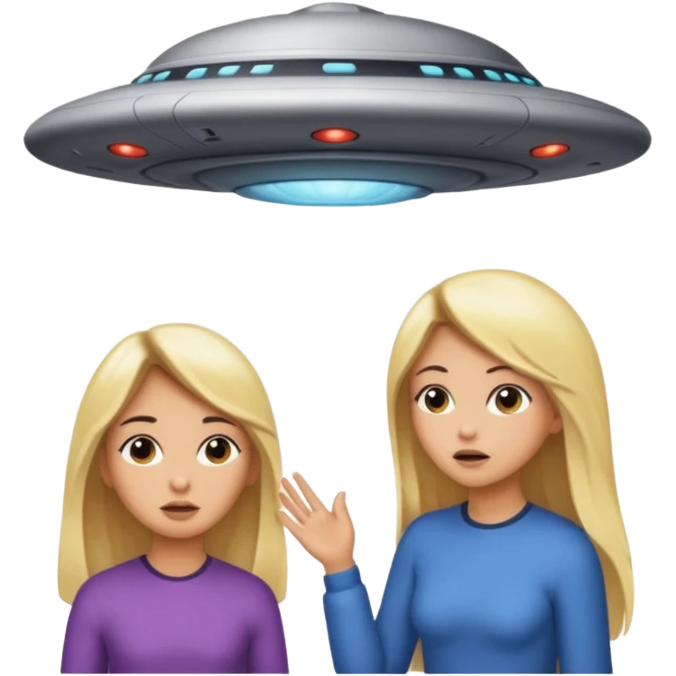 A girl with dark hair and a tan skin and a girl with long blonde hair getting sucked up by a ufo emoji