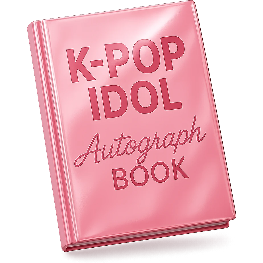 pink kpop idol autograph book, stylish and glossy emoji