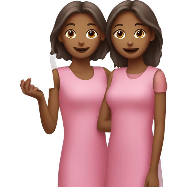 Two tan girls holding a pink rectangles emoji