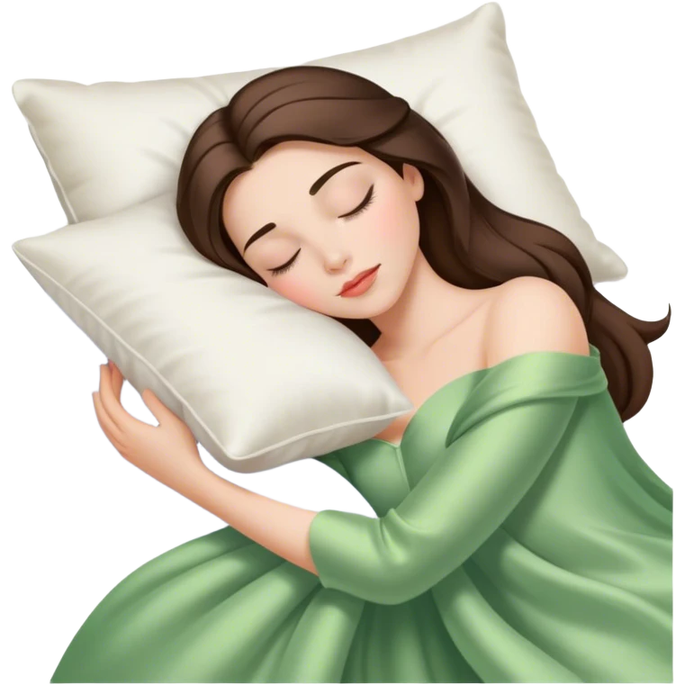 sleeping beauty brunette shoulder length hair white girl with silk pillow emoji