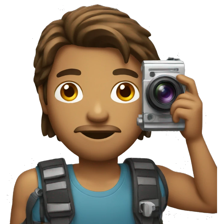 brown guy with mullet holding a photo camera emoji