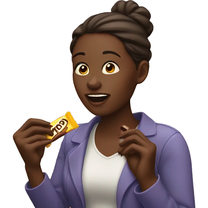Woman eating a chocolate bar. emoji