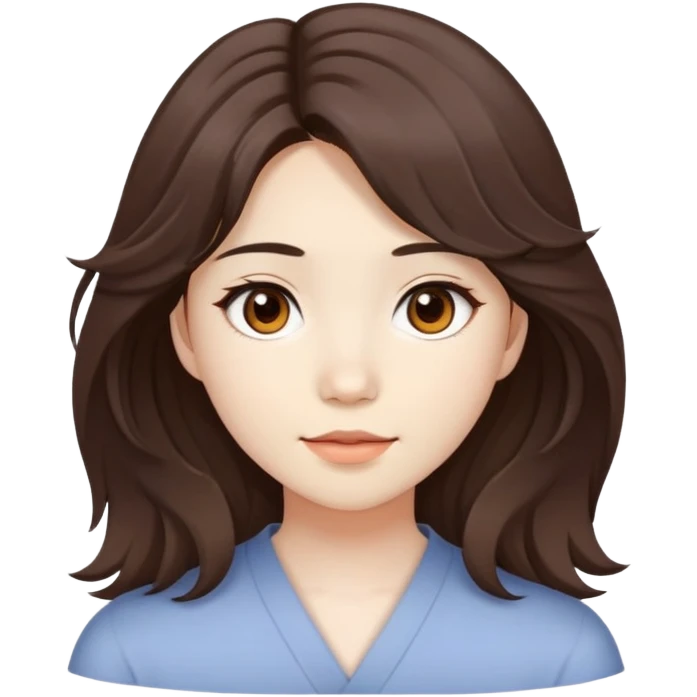 Girl with slightly wavy hair layers and brown eyes Asian and tanish pale face emoji