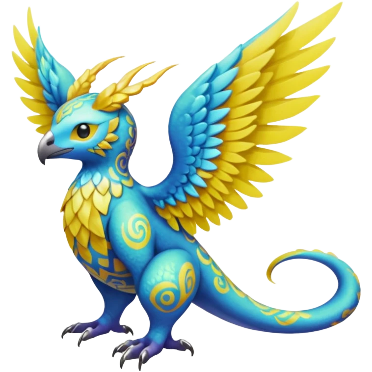 colorful lush ethereal divine winged exotic patterned beautiful elegant pretty realistic Fakémon-Digimon-Fionbri-Trico-creature (full body) emoji