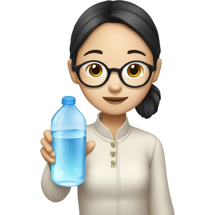 a chinese girl with a pair of glasses is drinking water emoji